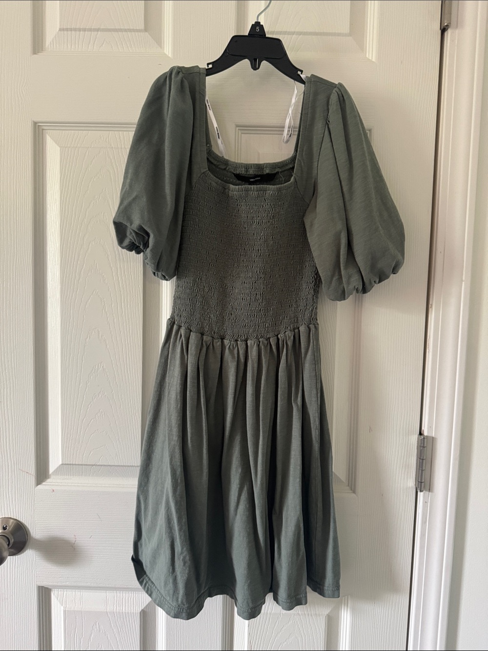 Vero Moda Sage Green Puff Sleeve Smocked Waist Dress